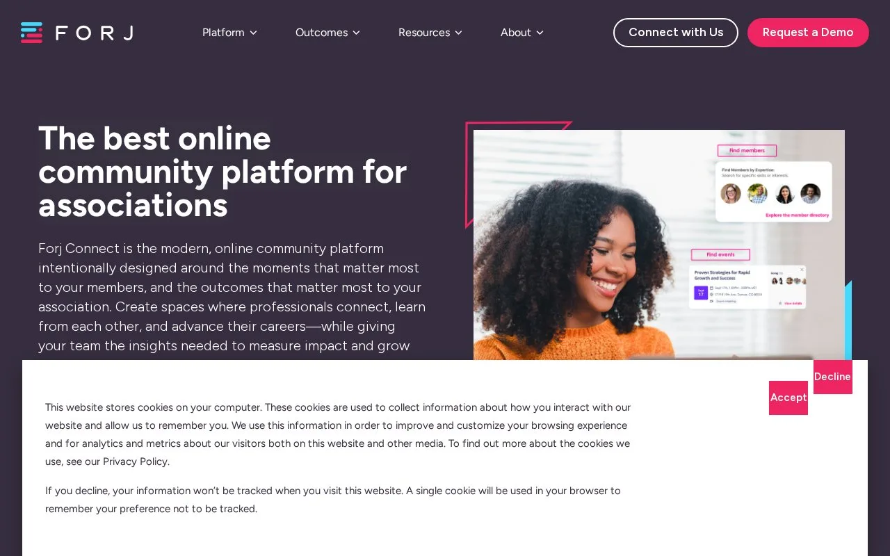 Screenshot of the Forj Connect homepage