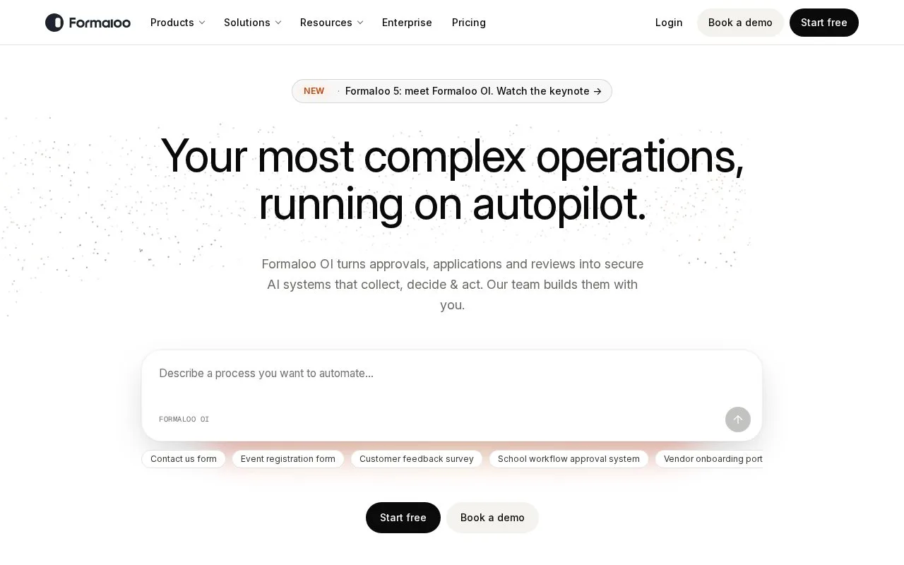 Screenshot of the Formaloo homepage