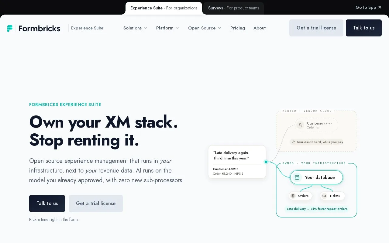 Screenshot of the Formbricks homepage