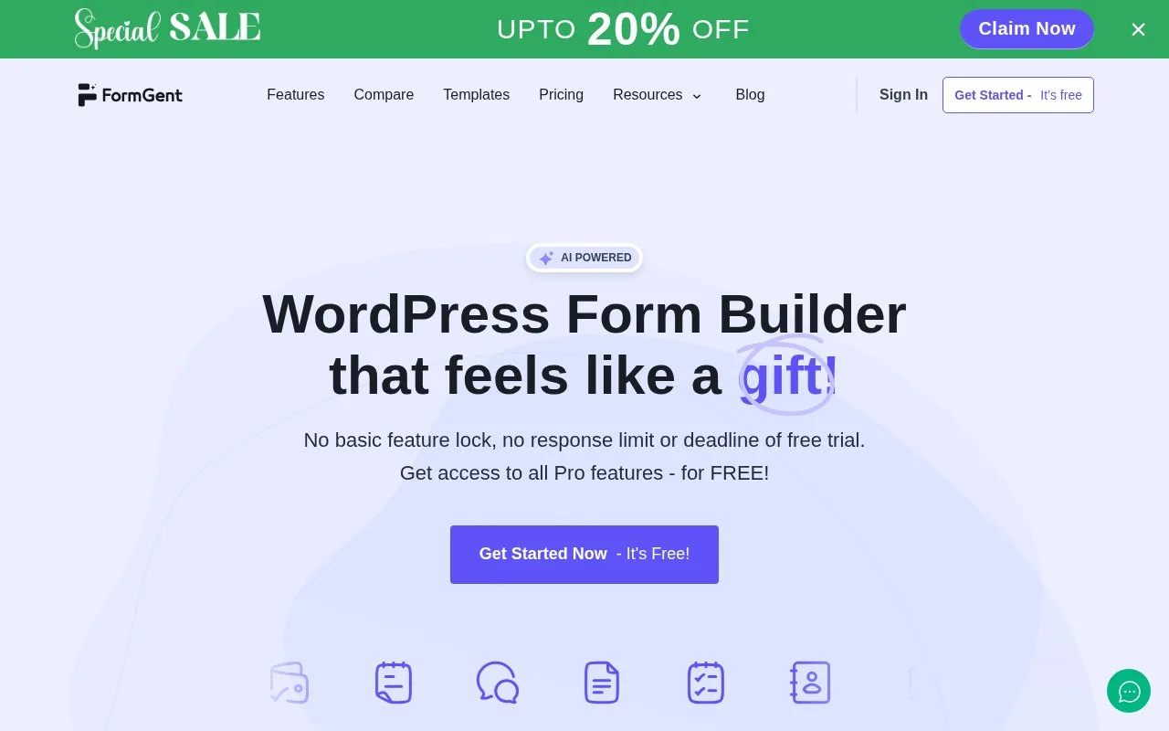 Screenshot of the FormGent homepage