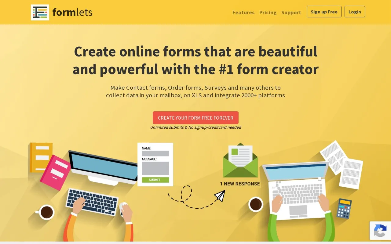 Screenshot of the Formlets homepage
