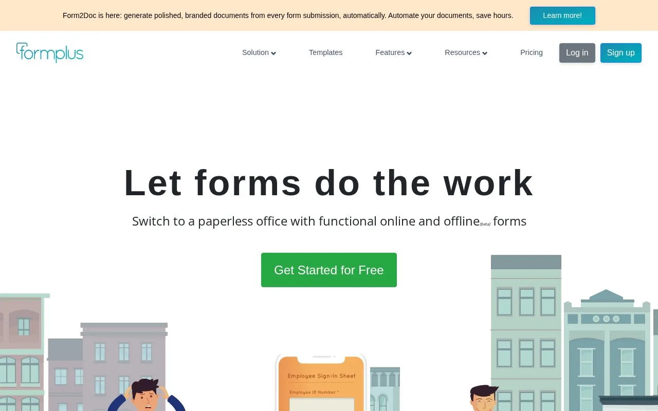 Screenshot of the Formplus homepage