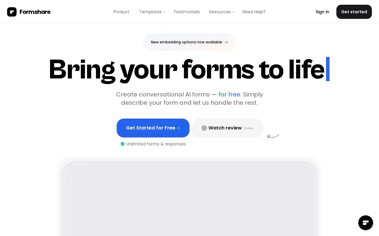 Screenshot of the Formshare homepage