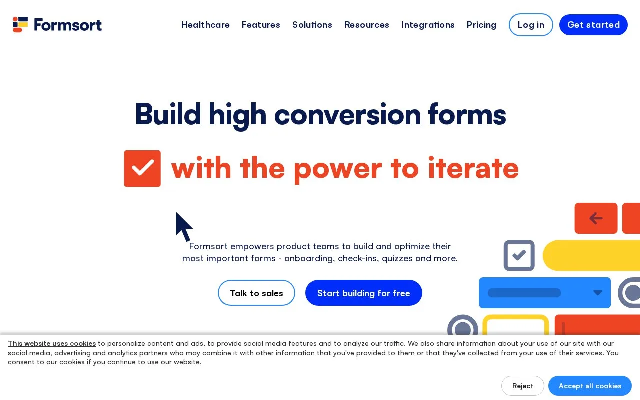 Screenshot of the Formsort homepage