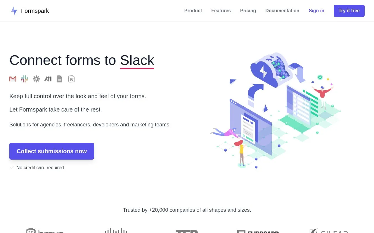Screenshot of the Formspark homepage
