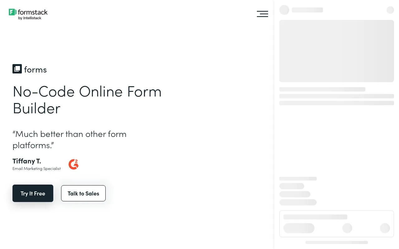 Screenshot of the Formstack Forms homepage