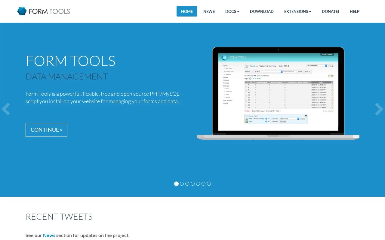 Screenshot of the Form Tools homepage