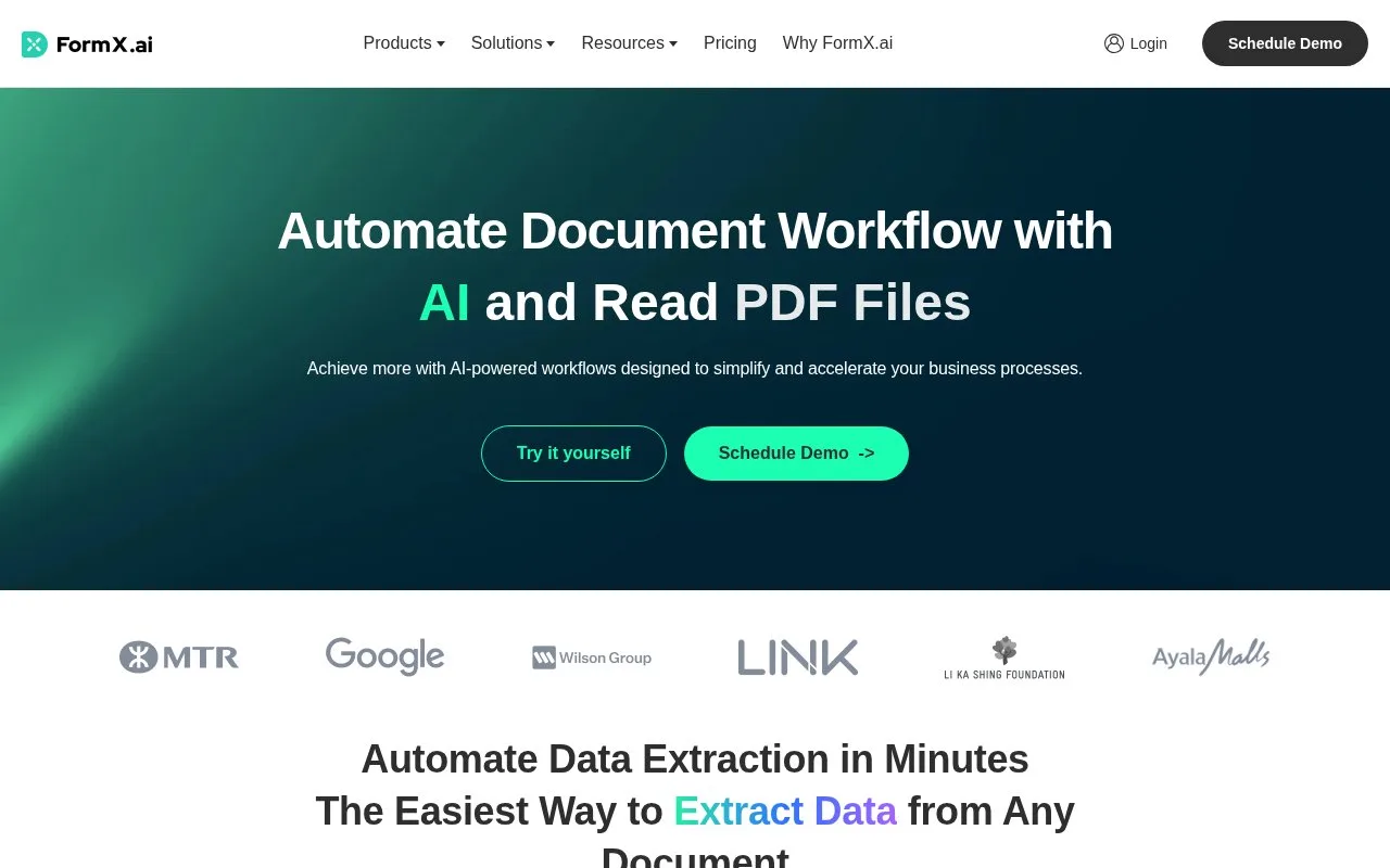 Screenshot of the FormX.ai homepage