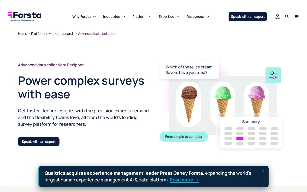 Screenshot of the Forsta Decipher homepage