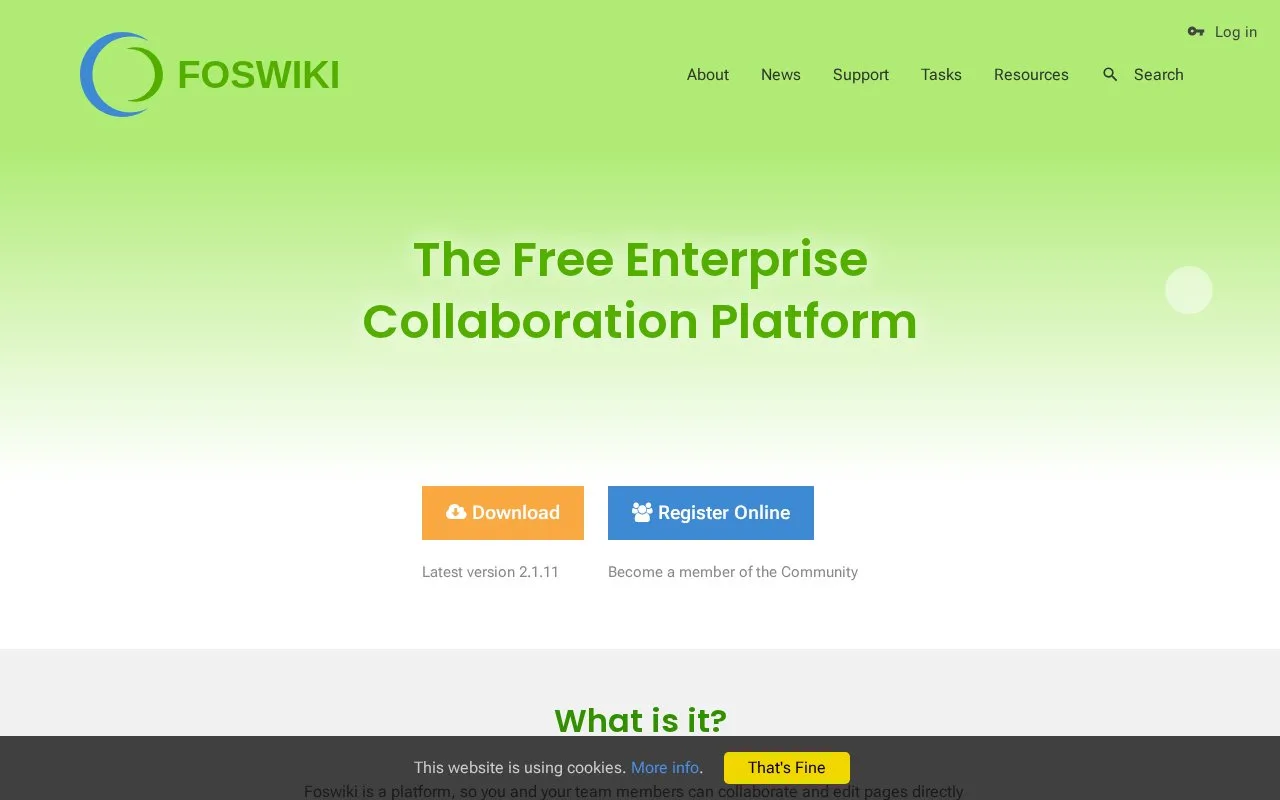 Screenshot of the Foswiki homepage