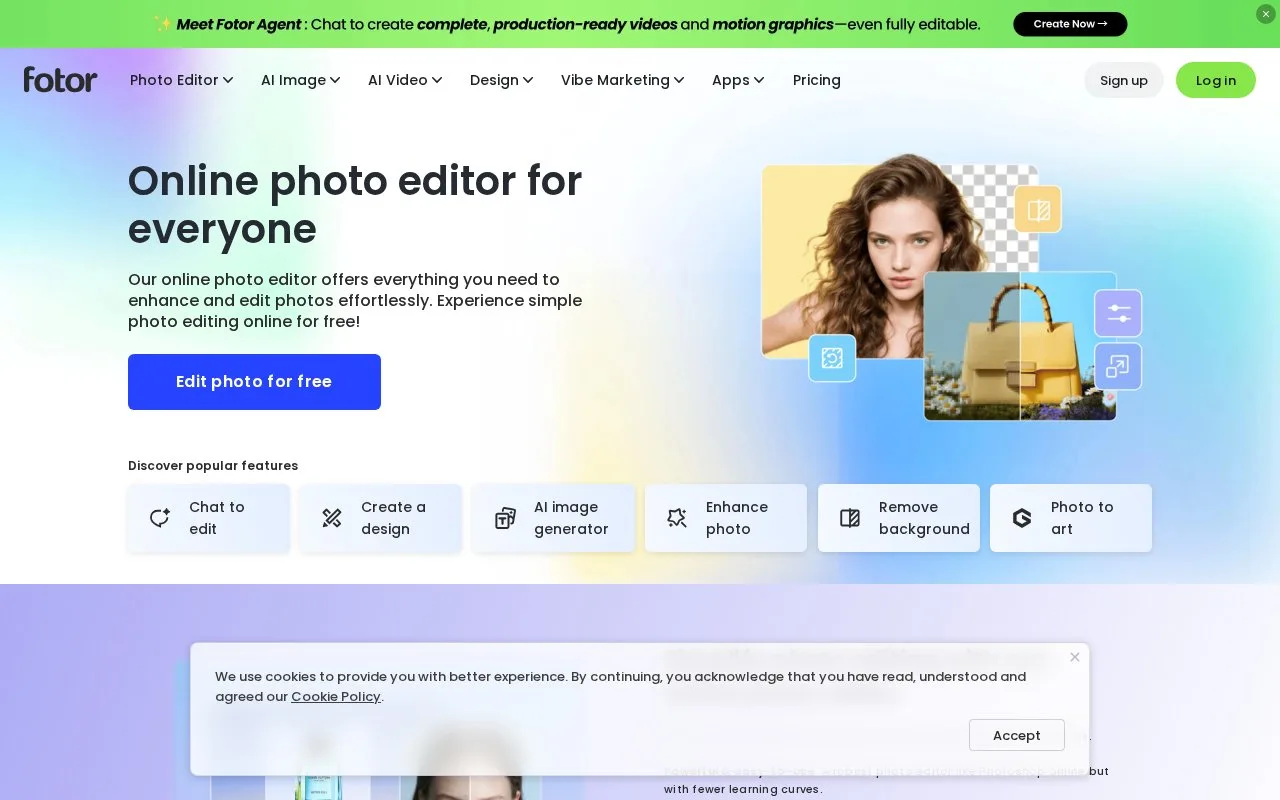 Screenshot of the Fotor homepage