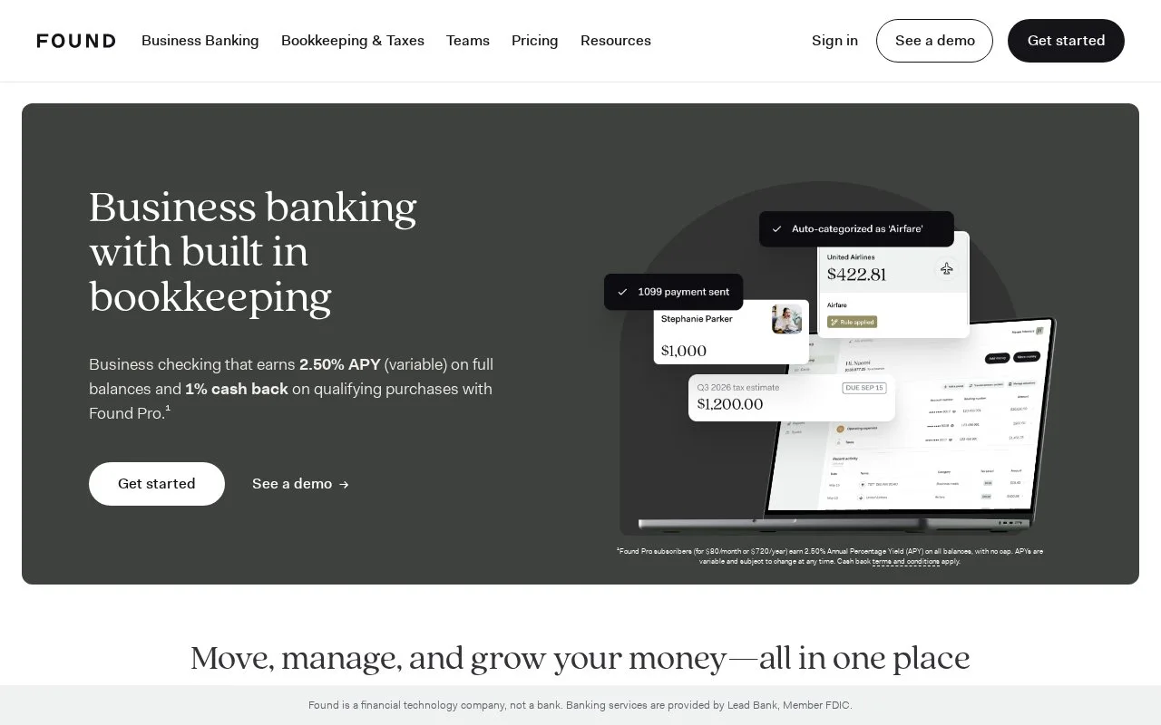 Screenshot of the Found homepage