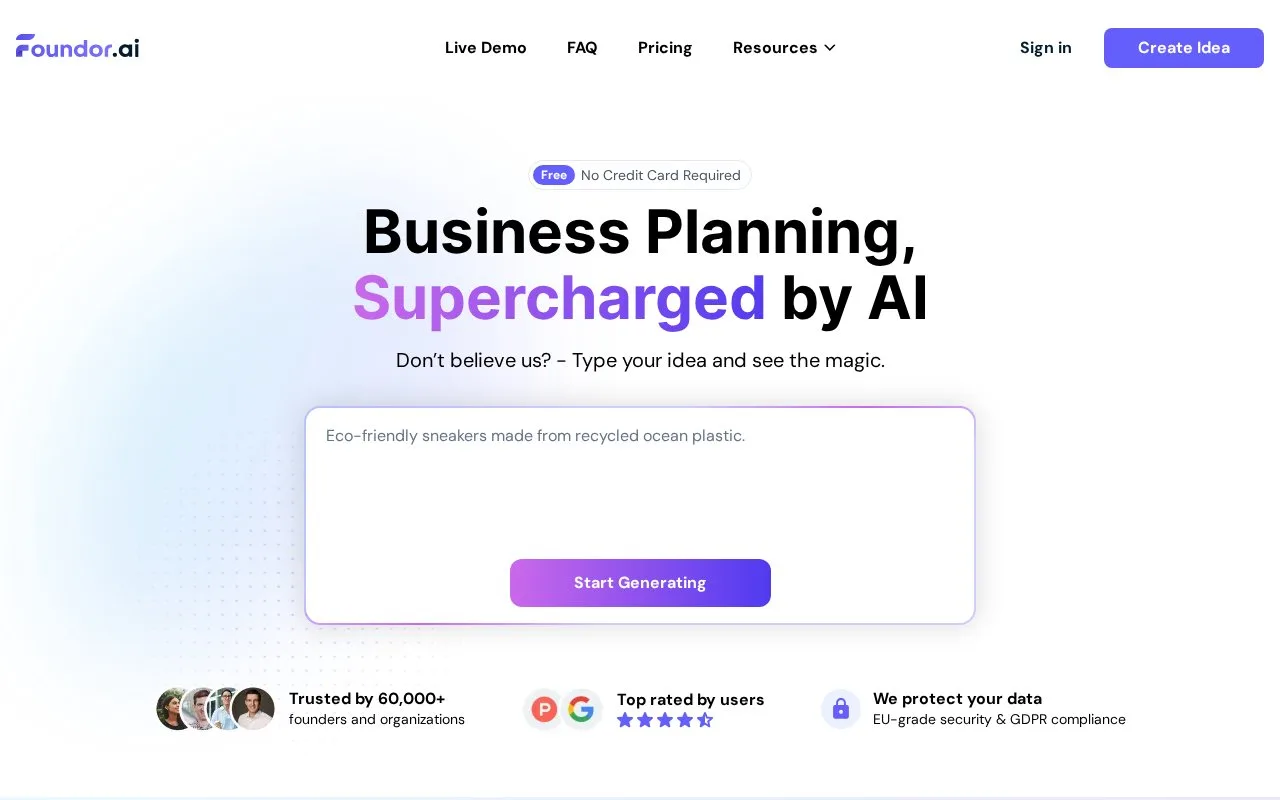 Screenshot of the Foundor.ai homepage