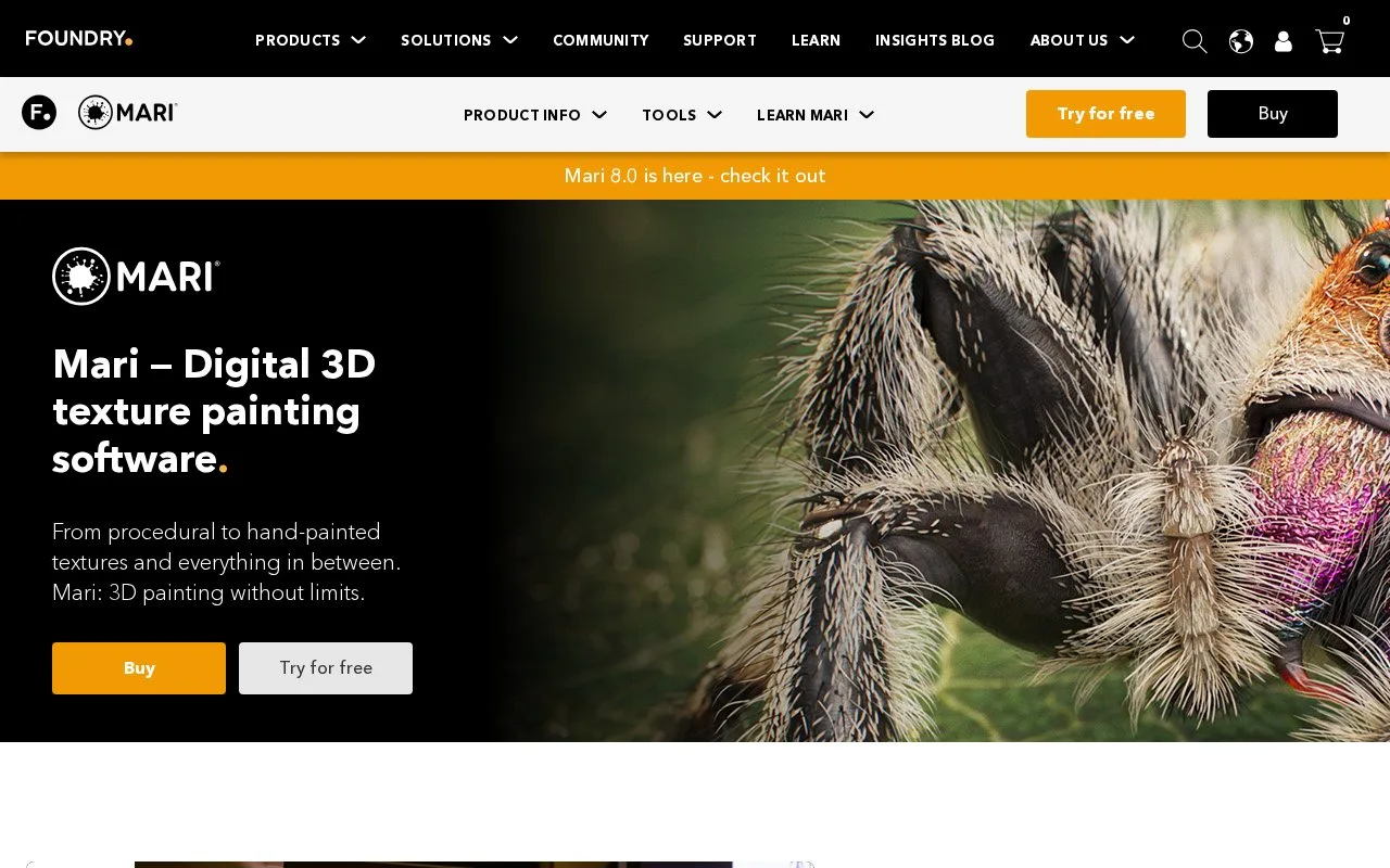 Screenshot of the Mari homepage