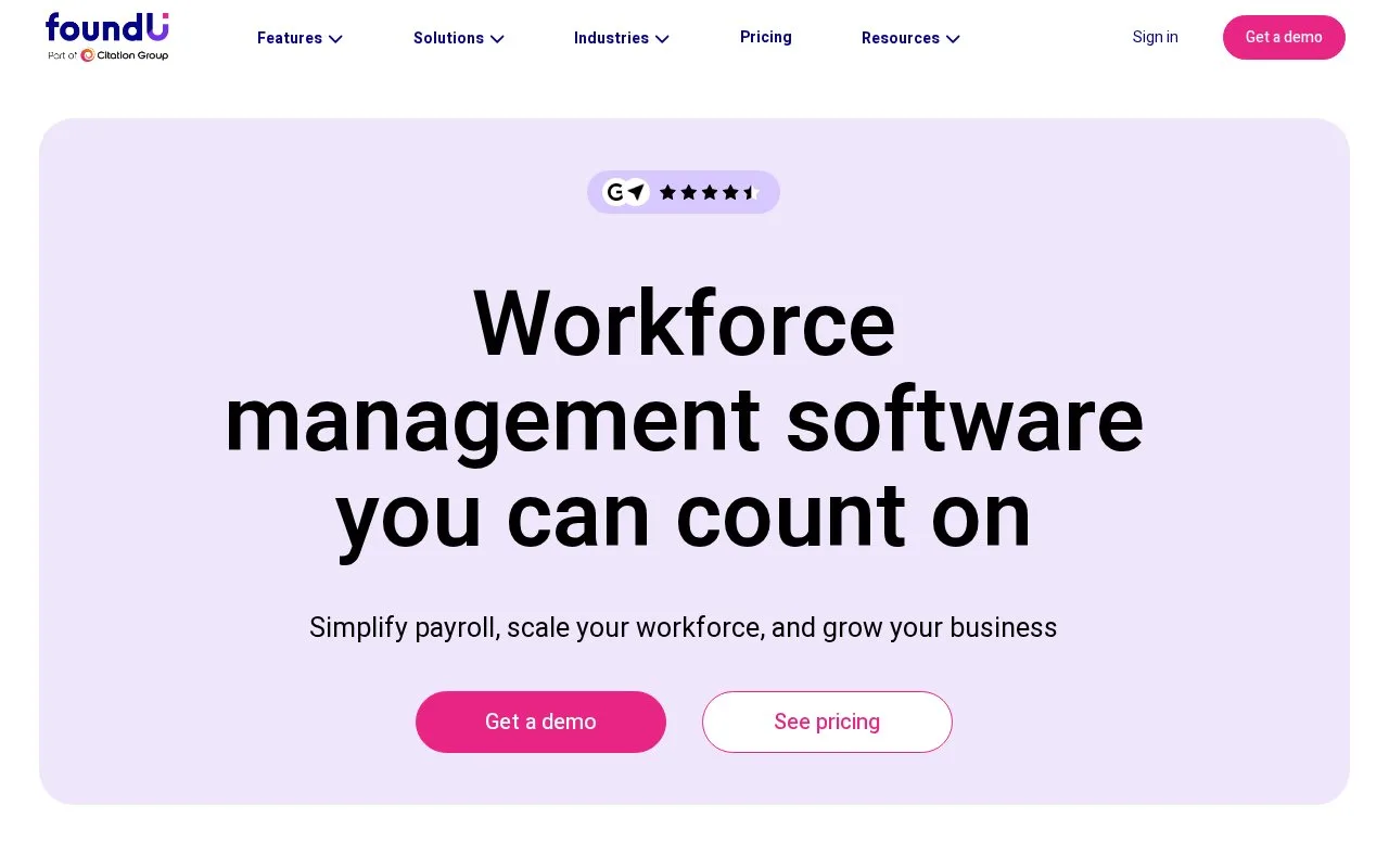 Screenshot of the foundU homepage