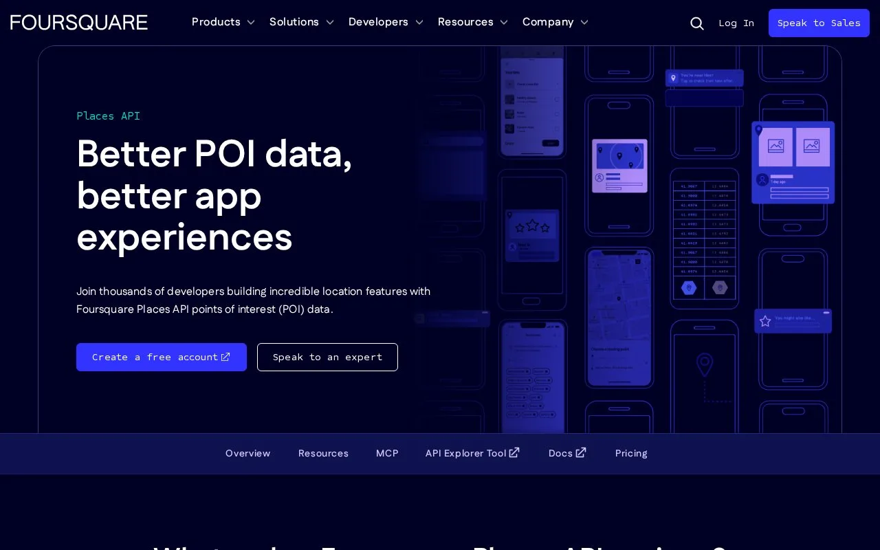 Screenshot of the Foursquare Places API homepage