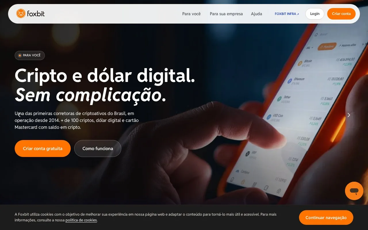 Screenshot of the Foxbit homepage
