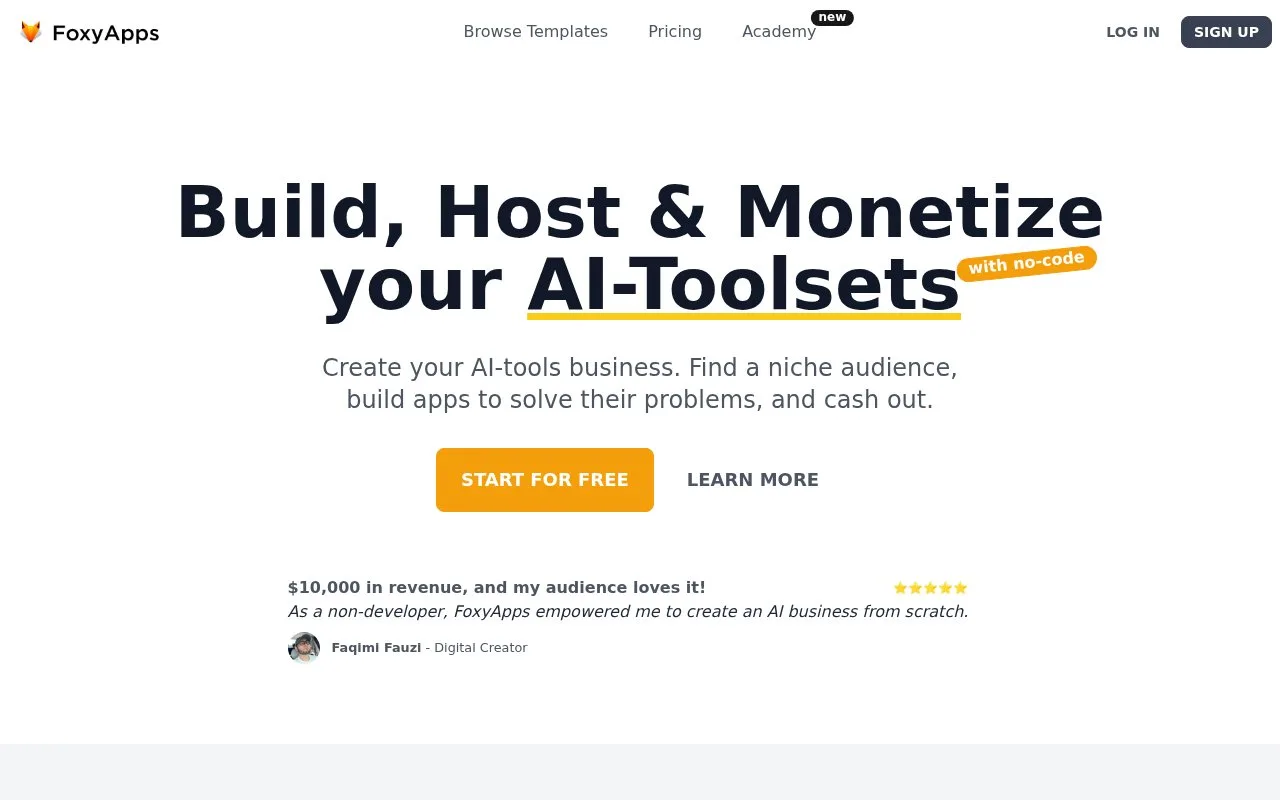Screenshot of the FoxyApps homepage