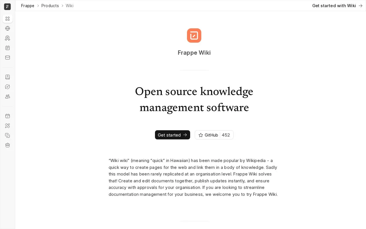 Screenshot of the Frappe Wiki homepage