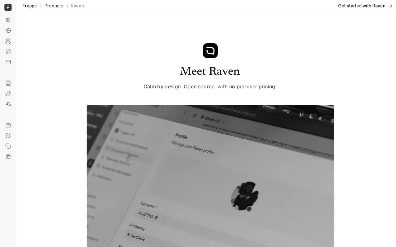 Screenshot of the Raven (Frappe) homepage