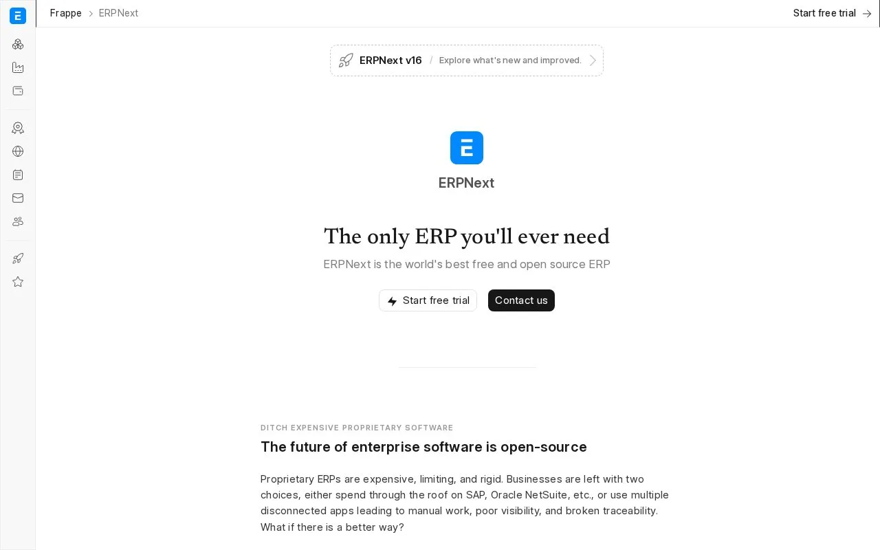 Screenshot of the ERPNext homepage