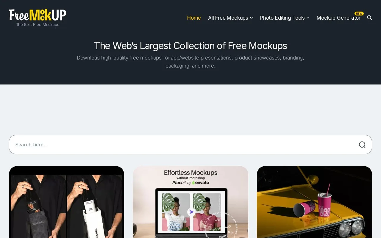 Screenshot of the Free-Mockup.com homepage
