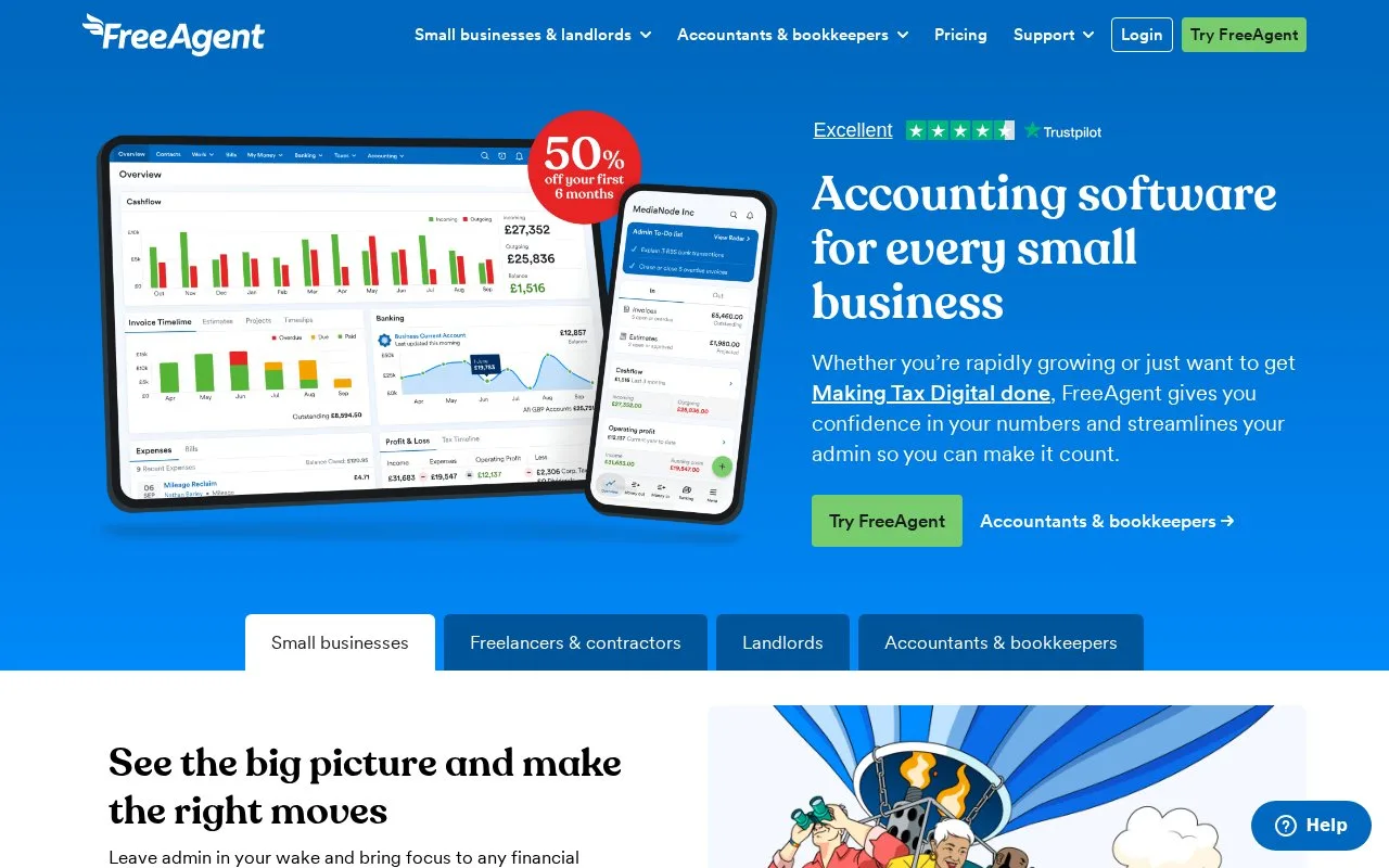 Screenshot of the FreeAgent homepage