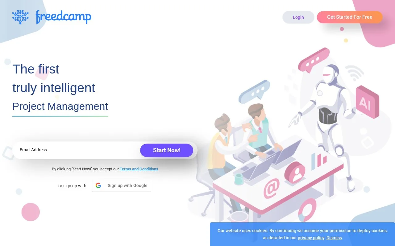 Screenshot of the Freedcamp homepage