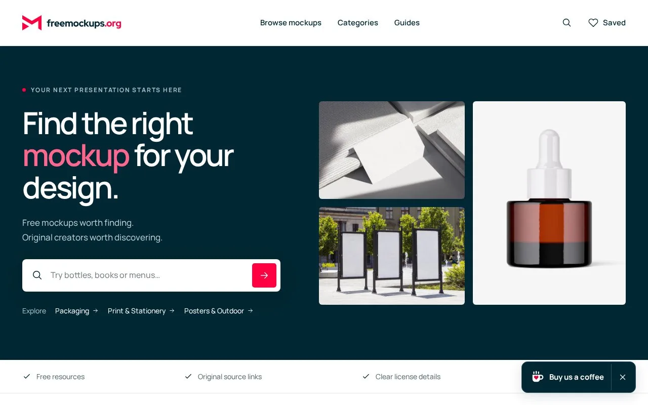 Screenshot of the FreeMockups homepage