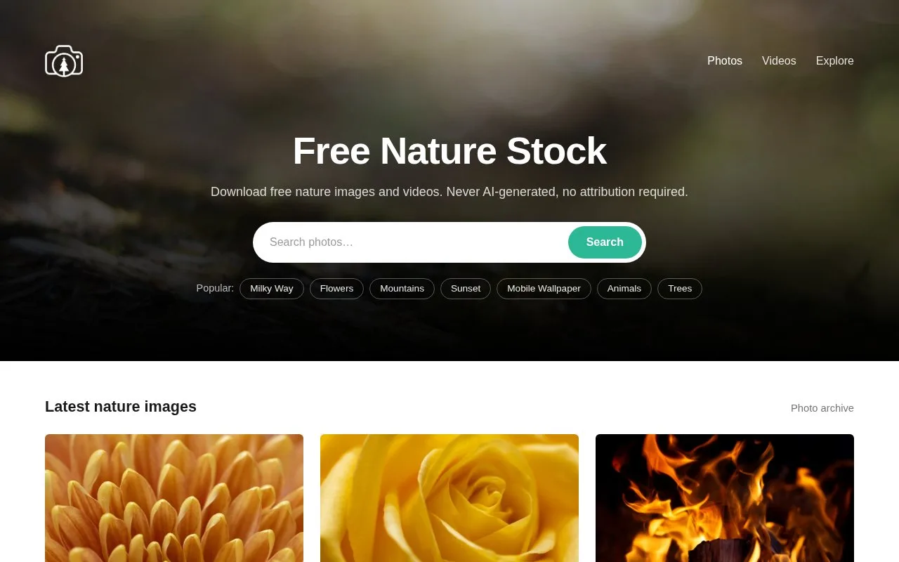 Screenshot of the Free Nature Stock homepage