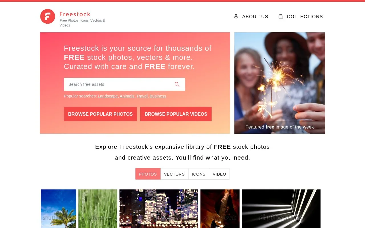 Screenshot of the Freestock homepage