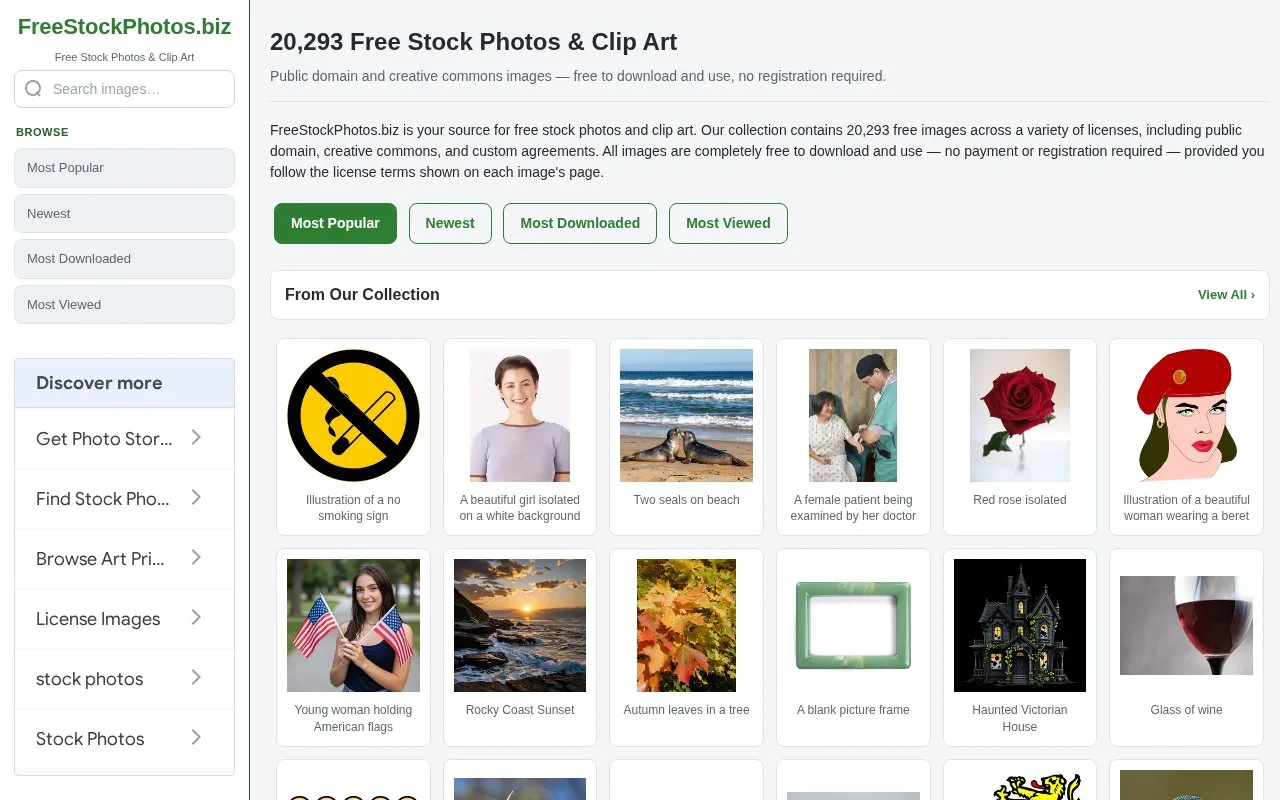 Screenshot of the FreeStockPhotos.biz homepage