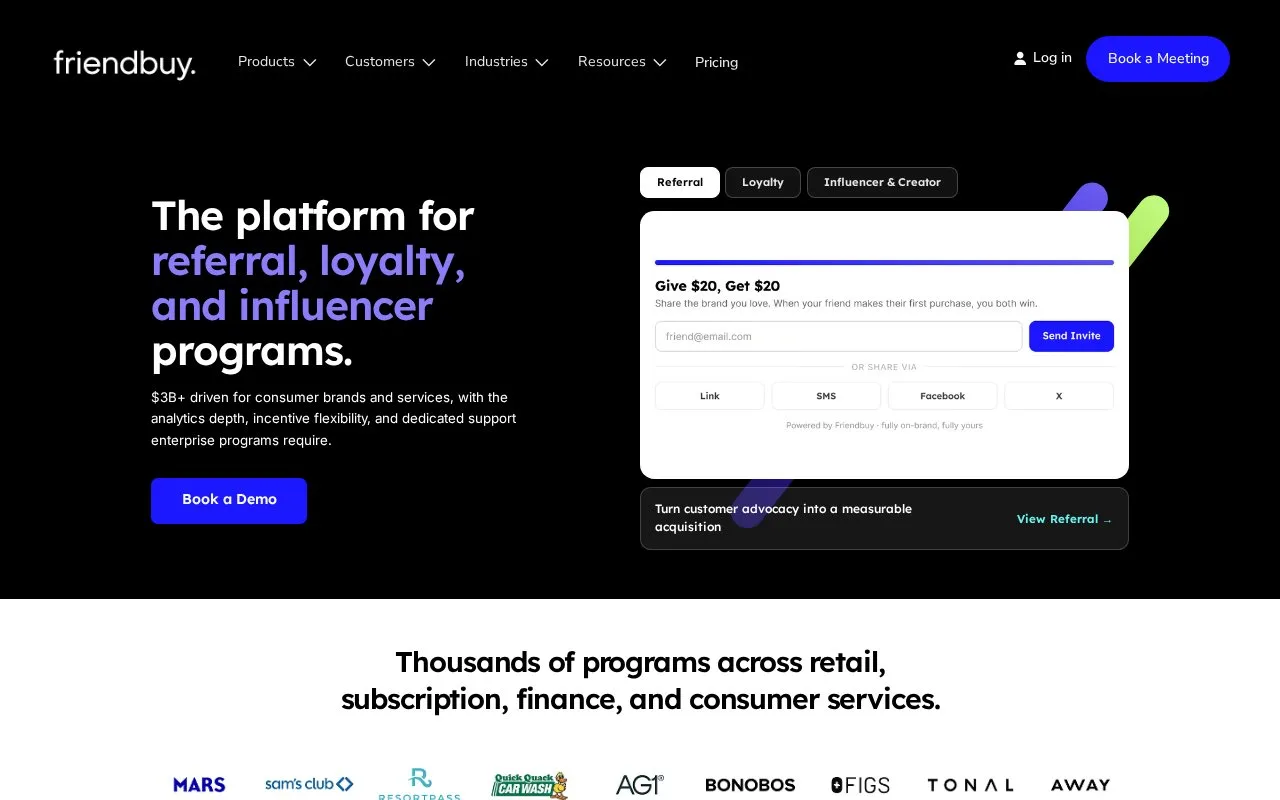 Screenshot of the Friendbuy homepage