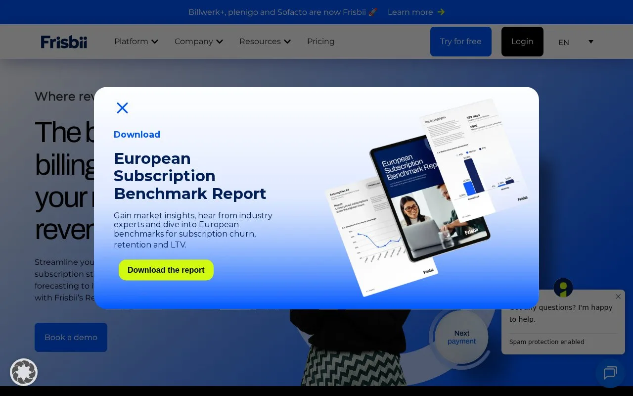 Screenshot of the Frisbii homepage