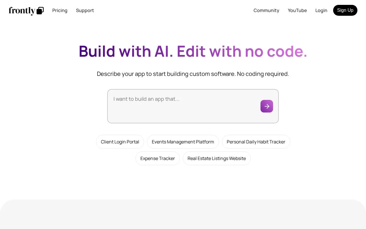 Screenshot of the Frontly homepage