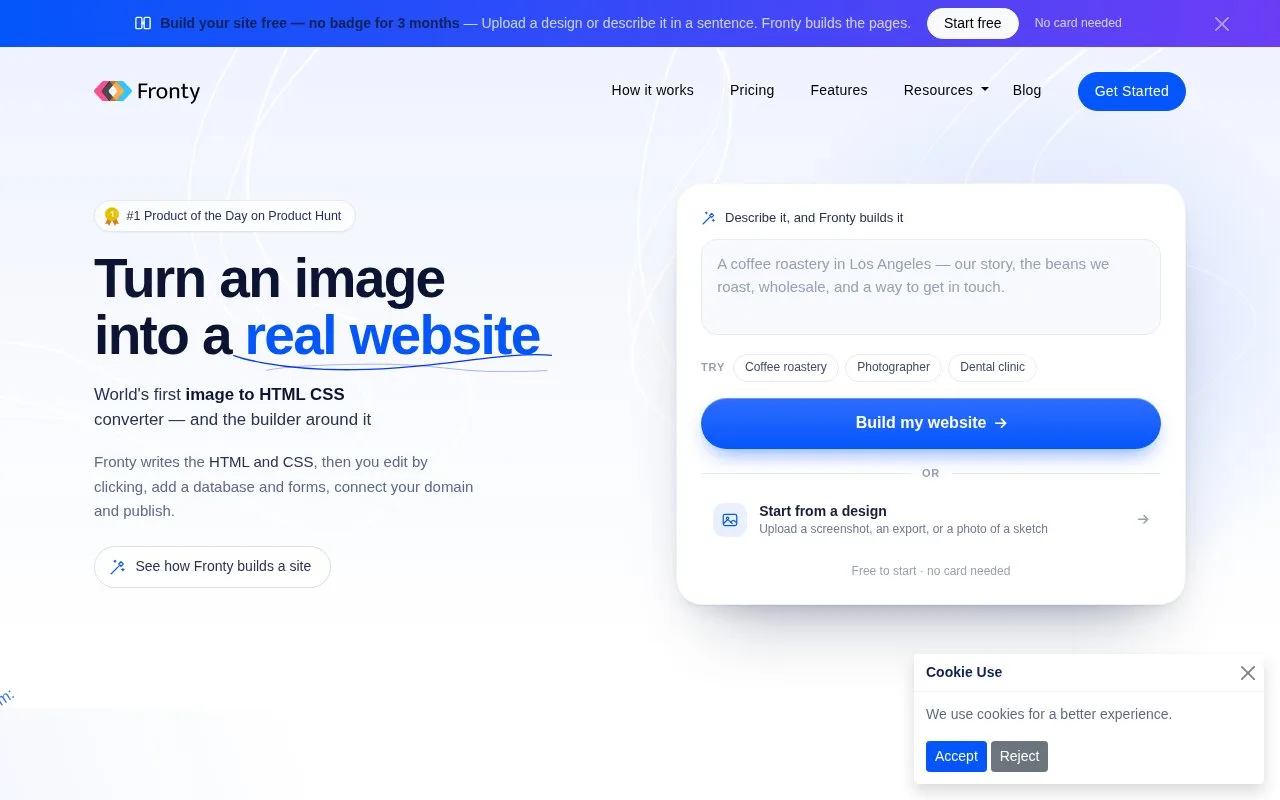Screenshot of the Fronty homepage