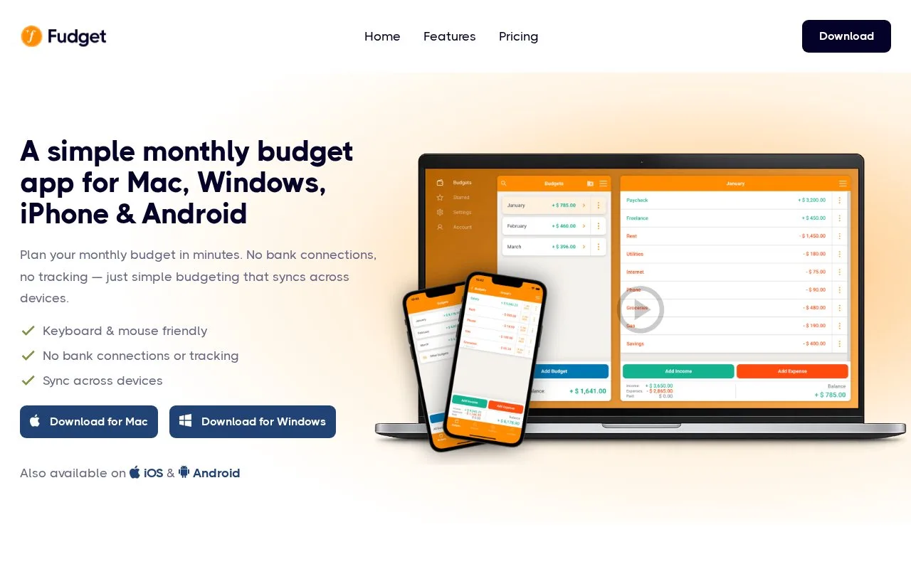 Screenshot of the Fudget homepage