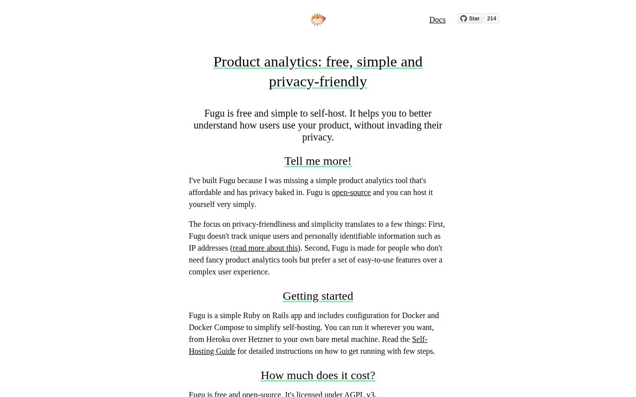 Screenshot of the Fugu homepage