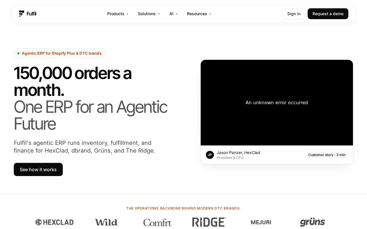 Screenshot of the Fulfil homepage