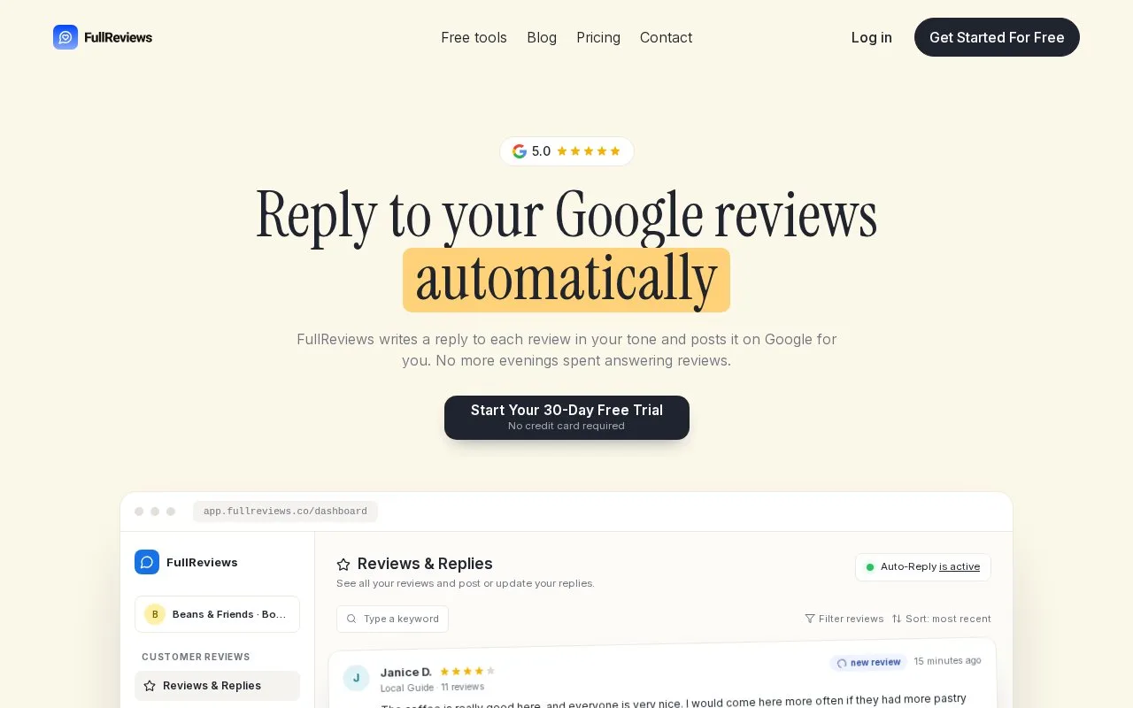 Screenshot of the FullReviews homepage