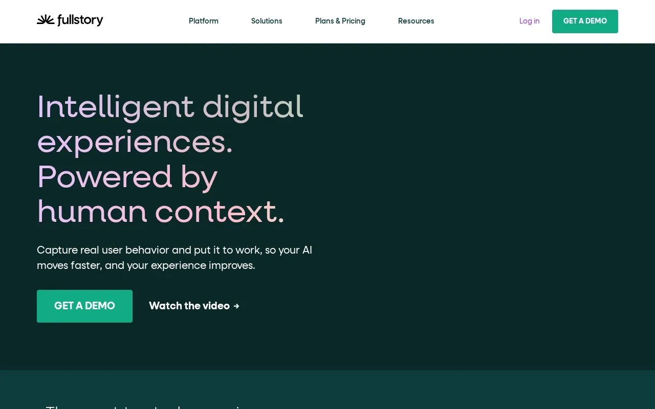 Screenshot of the Fullstory homepage