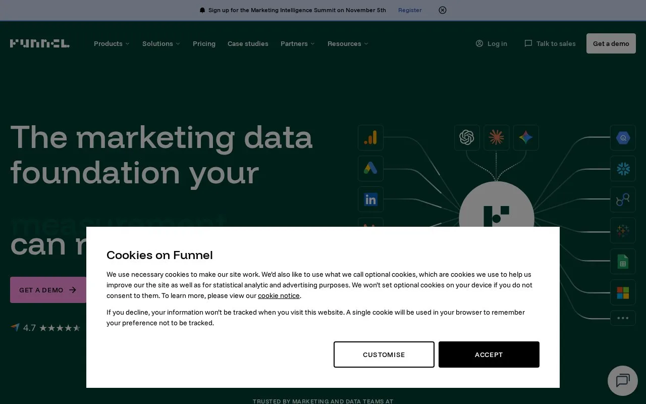Screenshot of the Funnel homepage