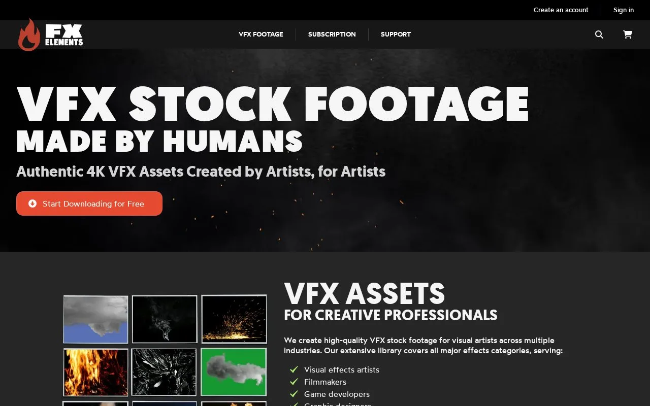 Screenshot of the FX Elements homepage