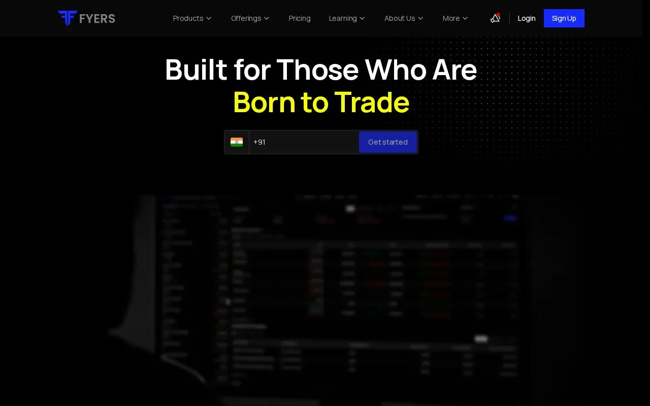 Screenshot of the FYERS homepage