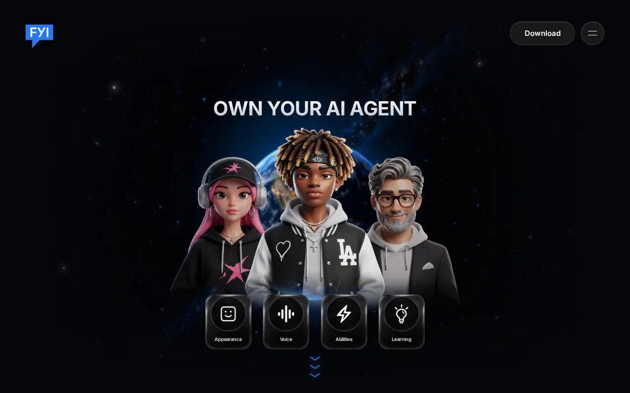 Screenshot of the FYI.AI homepage