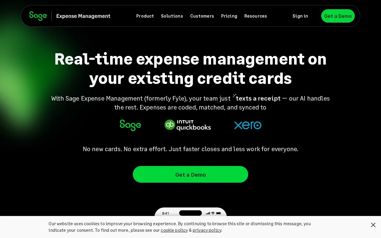 Screenshot of the Sage Expense Management homepage