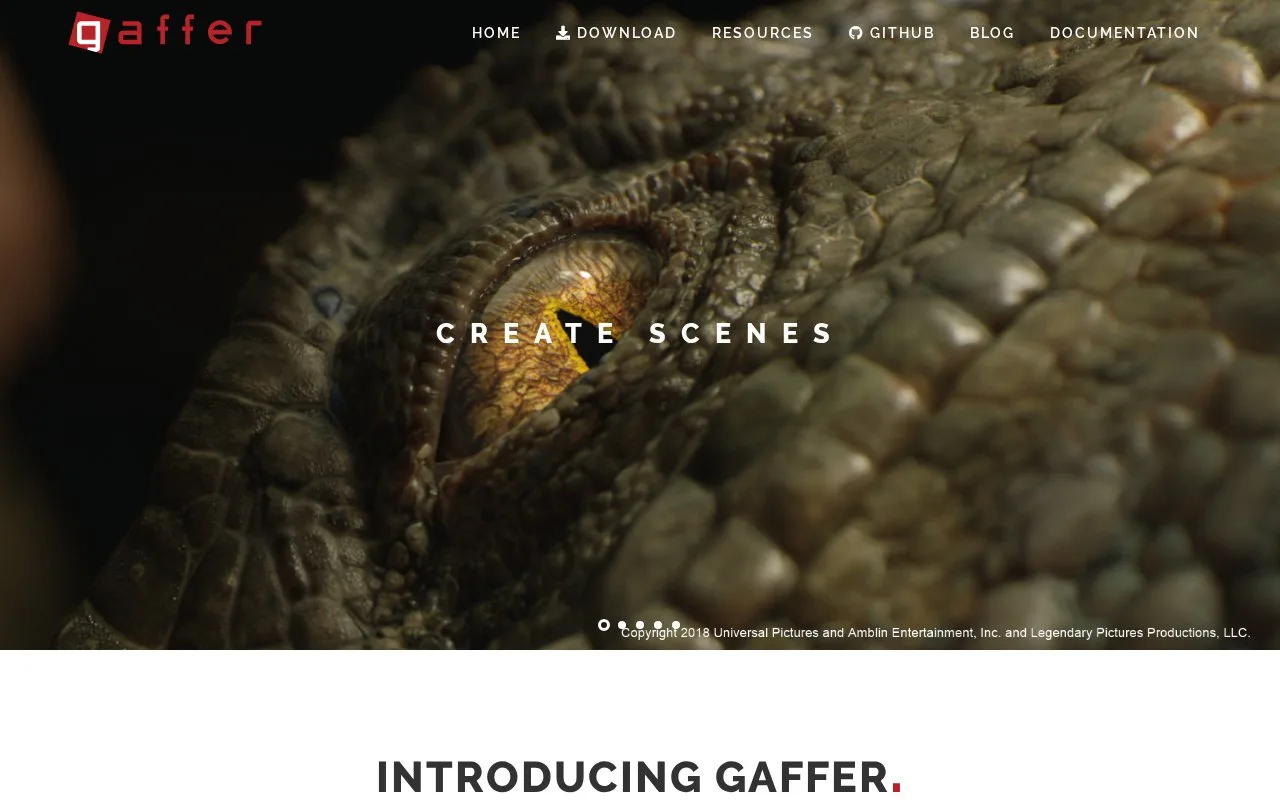 Screenshot of the Gaffer homepage