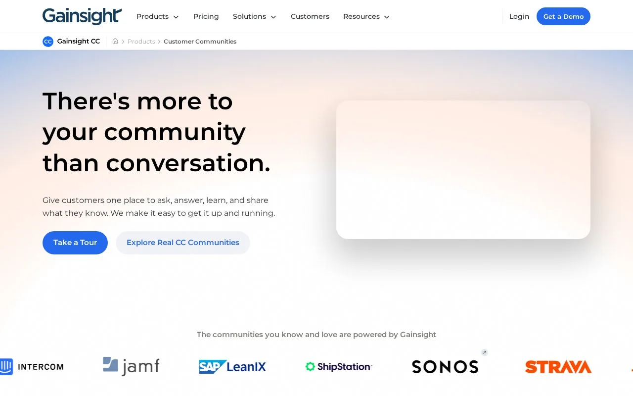 Screenshot of the Gainsight Customer Communities homepage