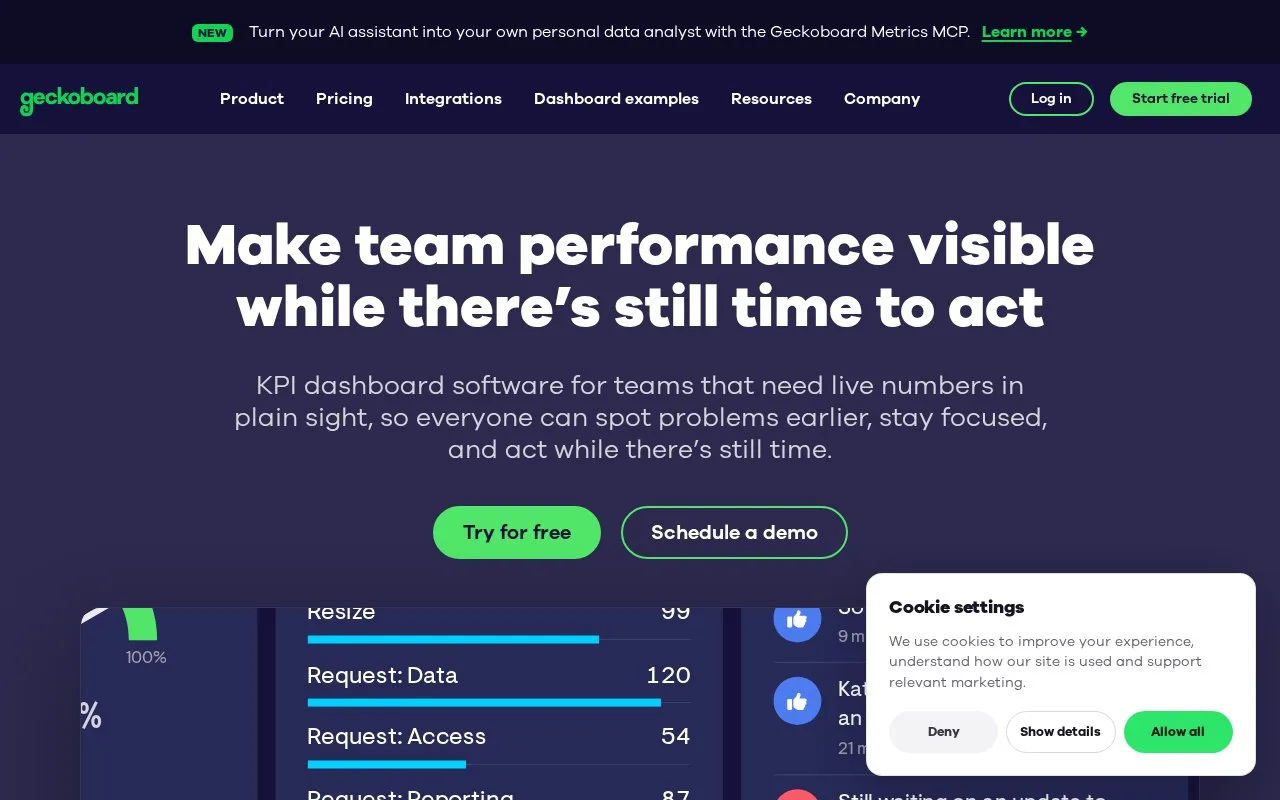 Screenshot of the Geckoboard homepage