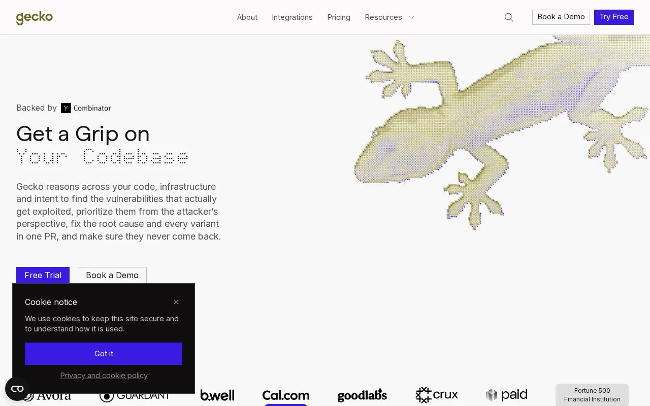 Screenshot of the Gecko Security homepage
